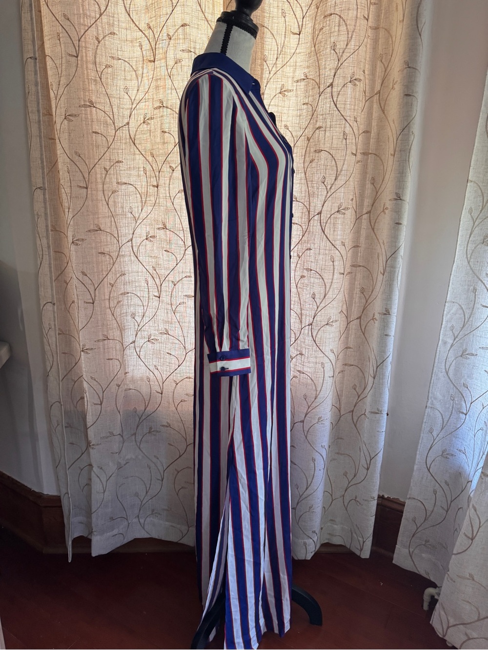 Alice + Olivia Blue, White & Red Striped Maxi Shirt Dress - Picture 3 of 5